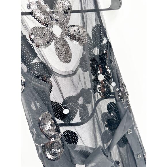 Simone Rocha Black Sheer Sequin Scoop Neck Slip Dress Floral Flower 8 NEW - Picture 7 of 11